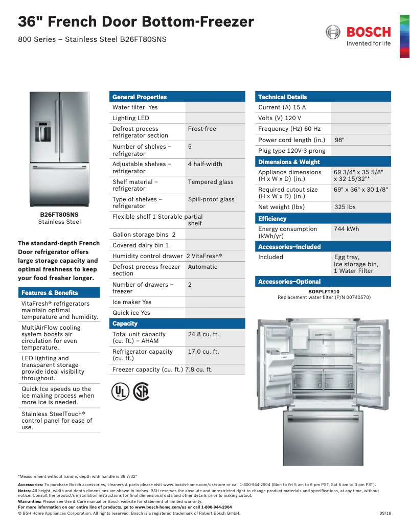 Página 1 del manual Ficha técnica Bosch B26FT50SNS