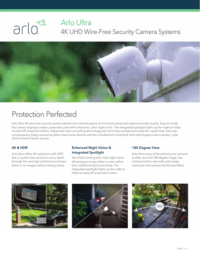 Page 1 de la notice Fiche technique Arlo Ultra