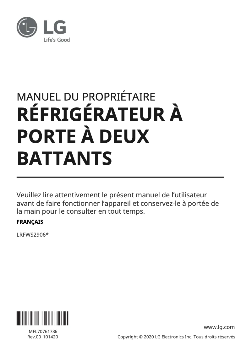 Page n°1 - Manuel utilisateur LG LRFWS2906D