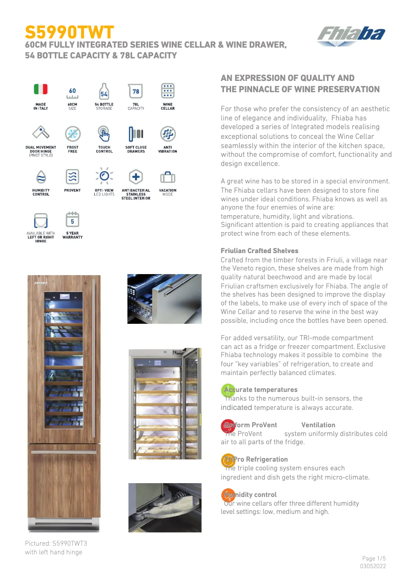 Page 1 de la notice Fiche technique Fhiaba S5990TWT6A