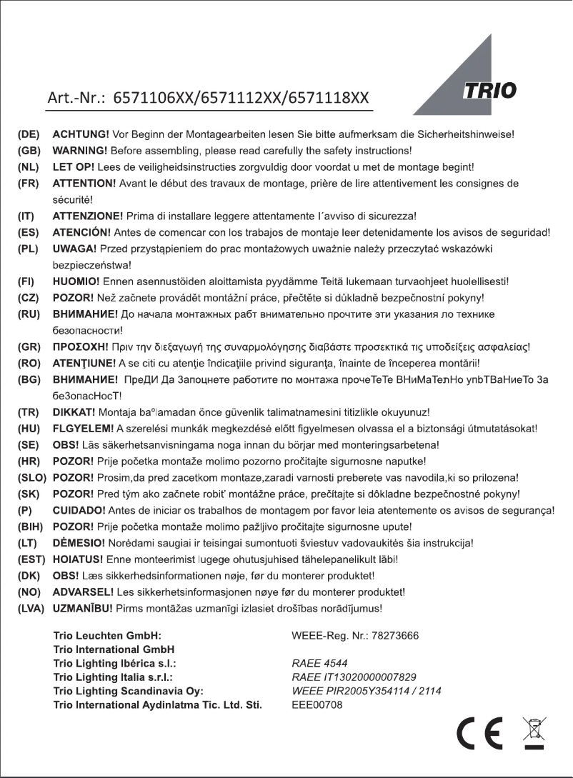 Page 1 de la notice Manuel utilisateur Trio Lighting Zeus 657111201
