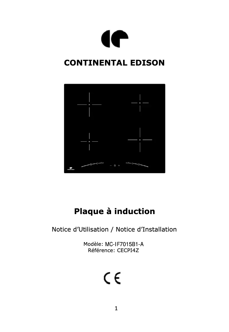 Page 1 de la notice Manuel utilisateur Continental Edison CECPI4Z