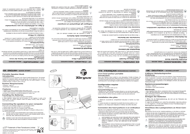 Page n°1 - Manuel utilisateur Targus AEM0702EU