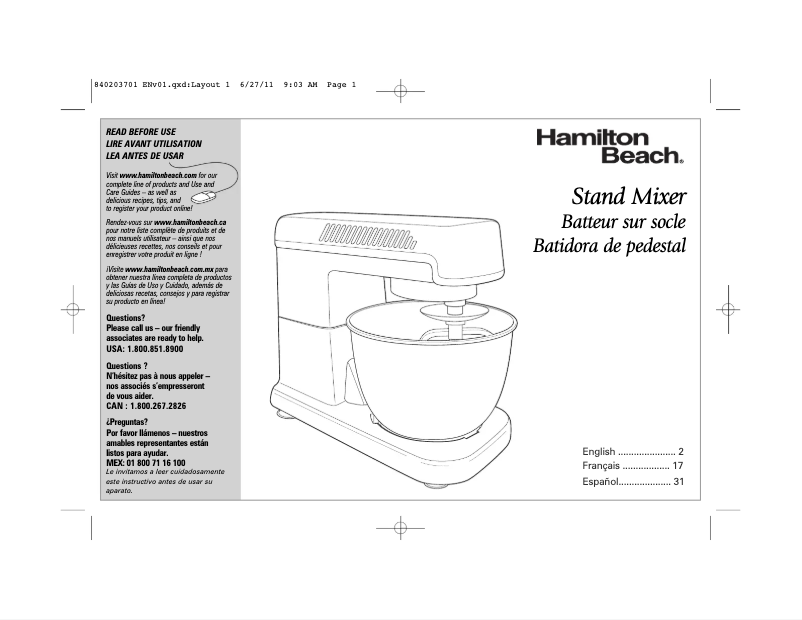 Page n°1 - Mode d'emploi Hamilton Beach 63326