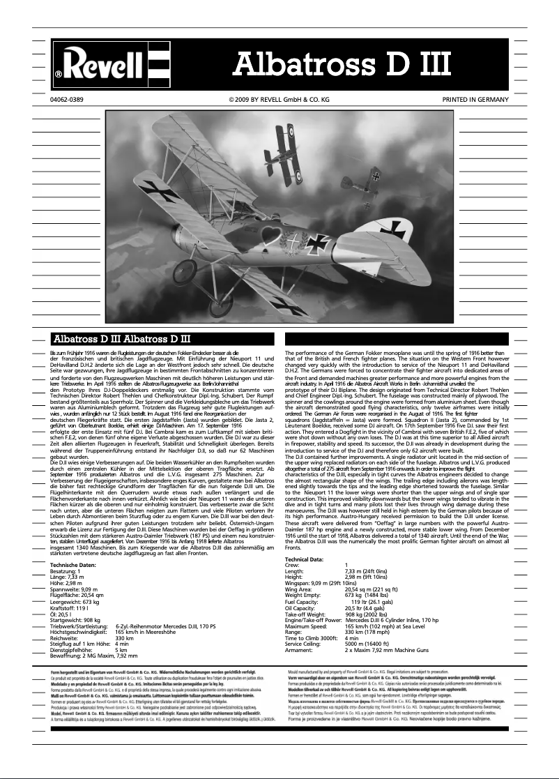 Page n°1 - Manuel utilisateur Revell Albatross D.III