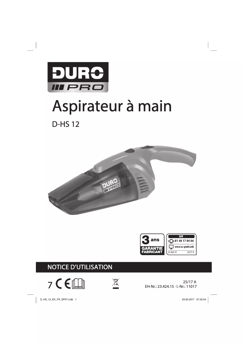 Page 1 de la notice Manuel utilisateur DURO D-HS 12