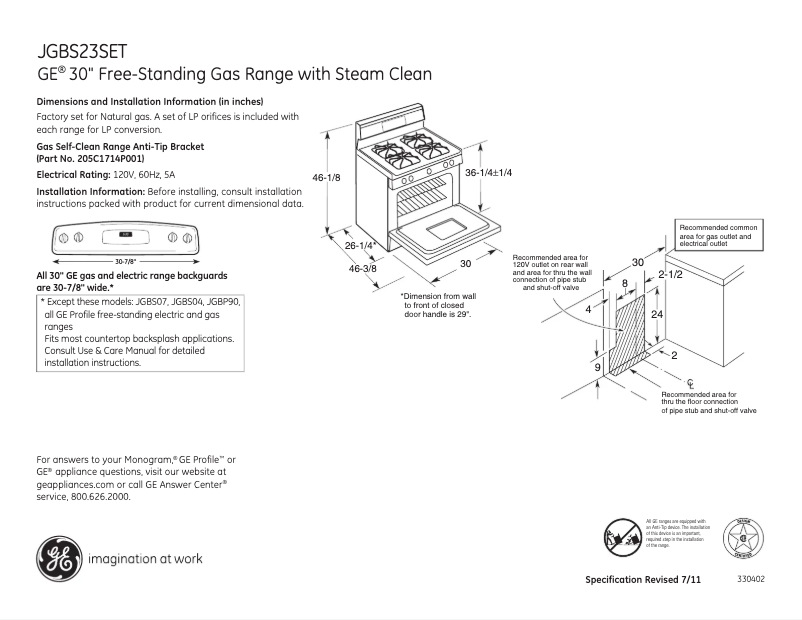 Página 1 del manual Ficha técnica GE JGBS23SETSS