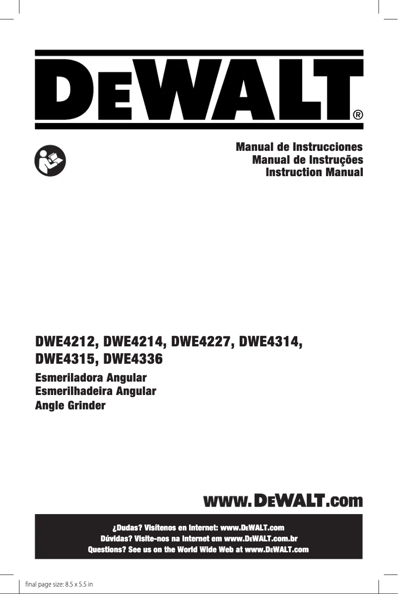 Page 1 de la notice Manuel utilisateur DeWalt DWE4212