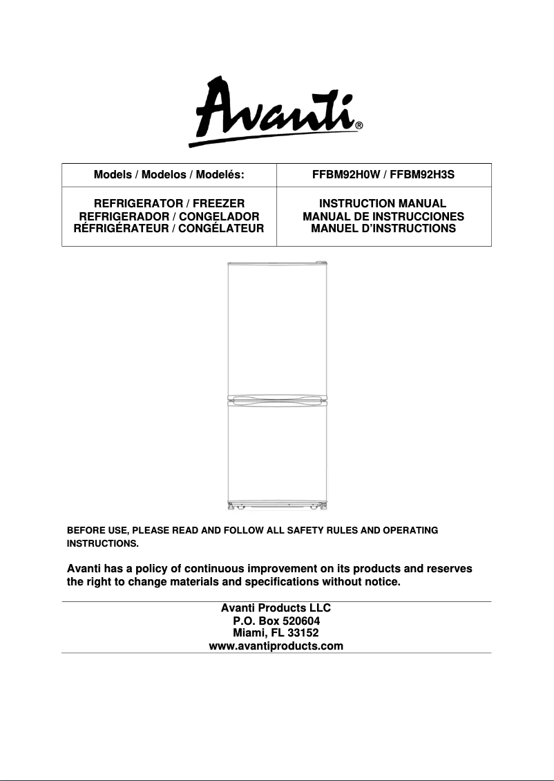 Page n°1 - Manuel utilisateur Avanti FFBM92H1B