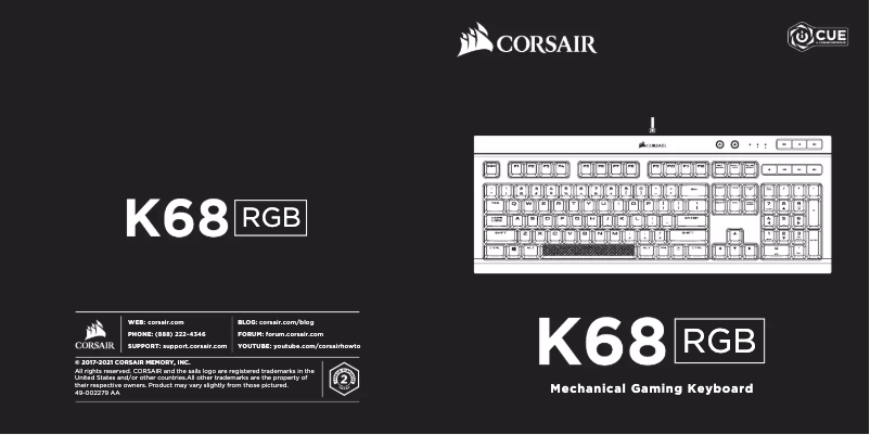 Page 1 de la notice Guide de démarrage rapide Corsair K68 RGB
