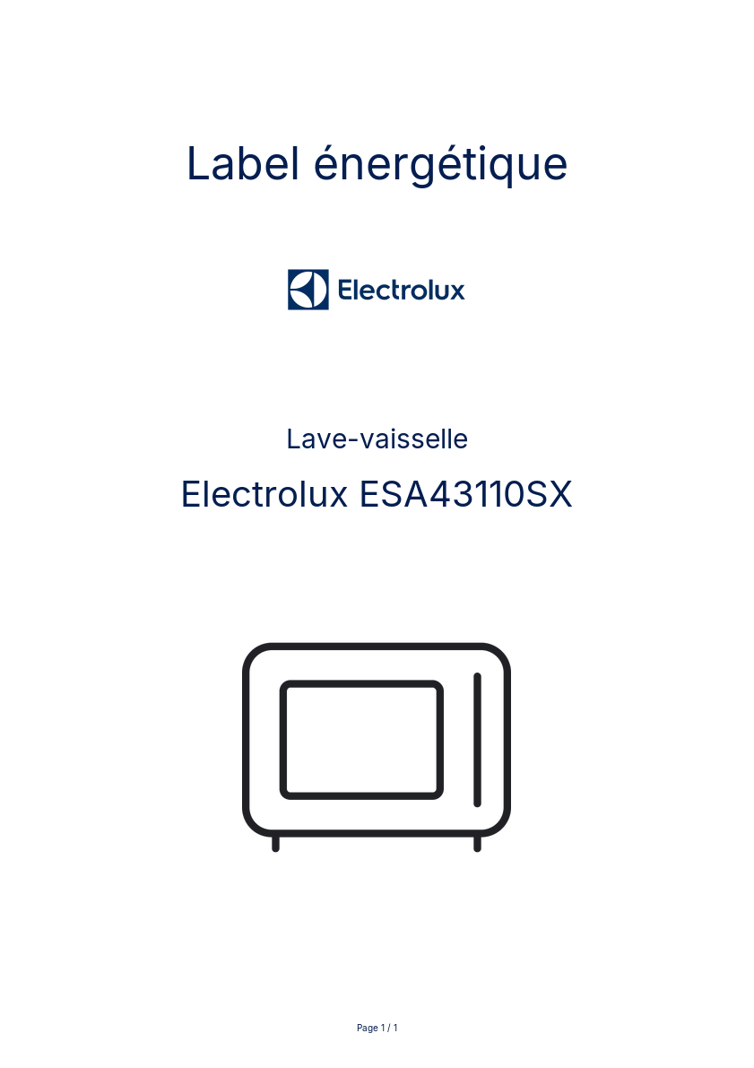 Page n°1 - Label énergétique Electrolux ESA43110SX
