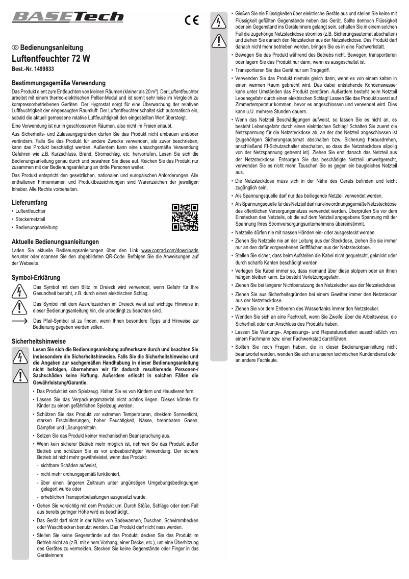 Page 1 de la notice Manuel utilisateur BaseTech 1499833