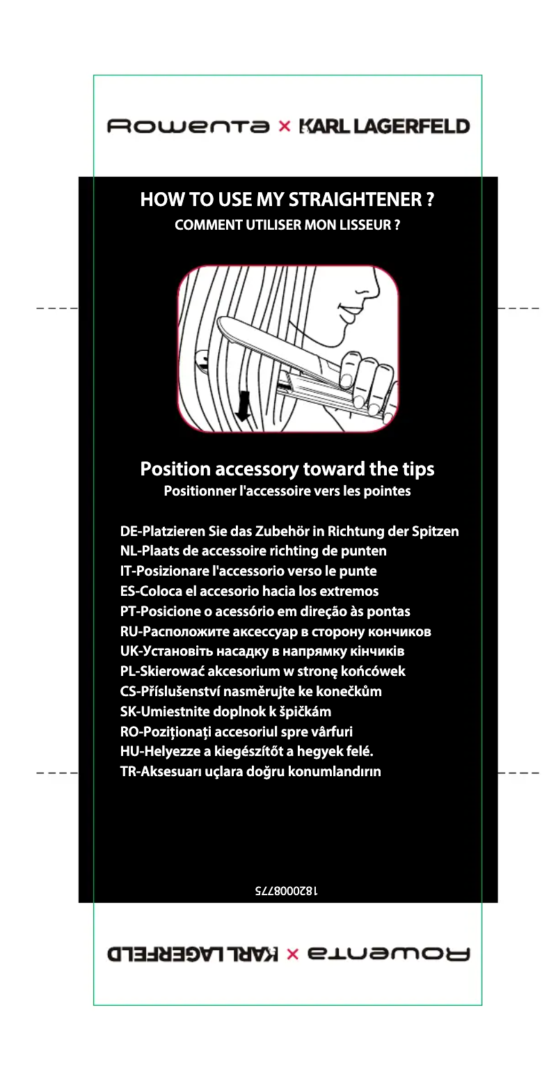 Page 1 de la notice Guide de démarrage rapide Rowenta X Karl Lagerfeld K/Pro Stylist SF467L