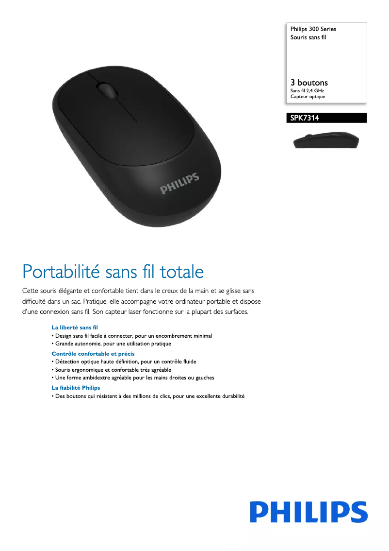 Page 1 de la notice Manuel utilisateur Philips SPK7314