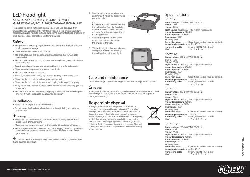 Page 1 de la notice Manuel utilisateur Cotech IPC30SA1A
