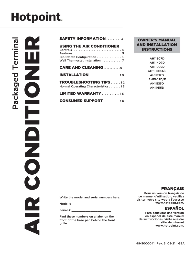 Page n°1 - Manuel utilisateur Hotpoint AH11E15D5B