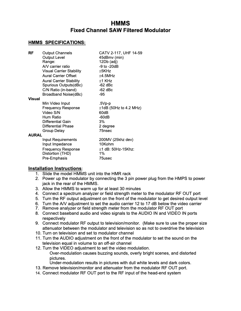 Page n°1 - Manuel utilisateur Holland Electronics HMMS-21