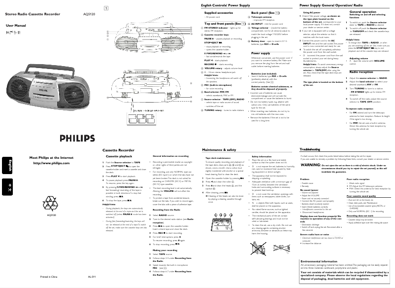 Page 1 de la notice Manuel utilisateur Philips AQ5120