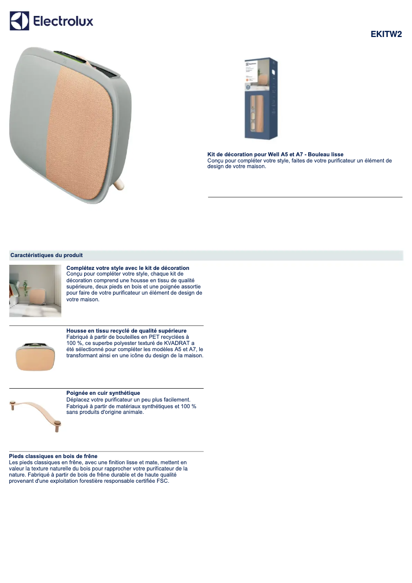 Page 1 de la notice Fiche technique Electrolux EKITW2