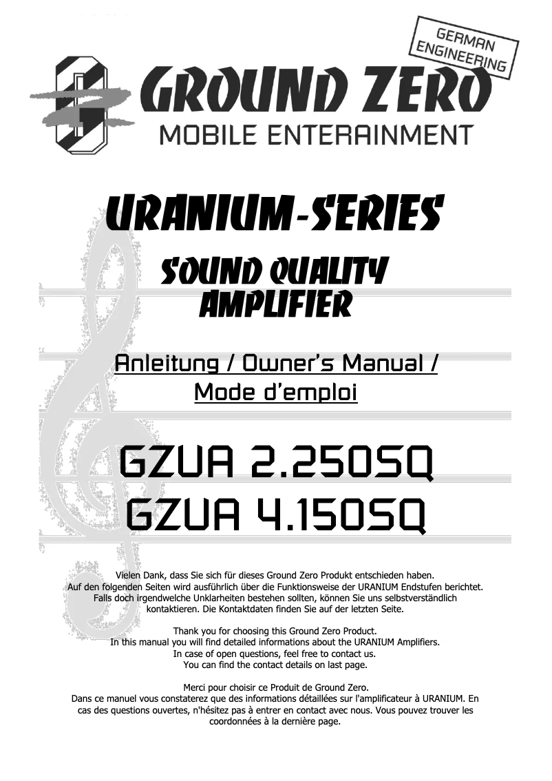 Image de la première page du manuel de l'appareil GZUA 2.250SQ