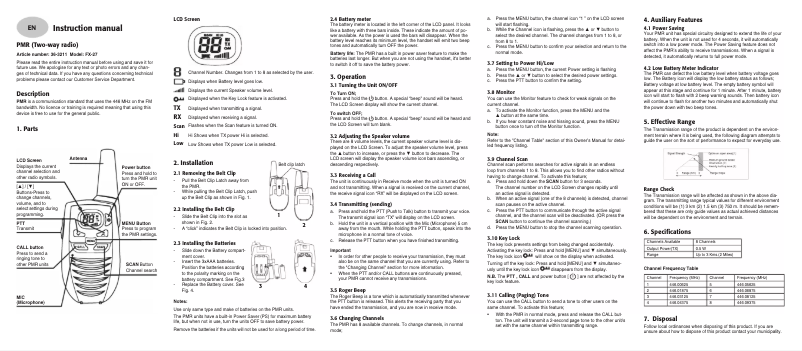 Page n°1 - Manuel utilisateur Exibel FX-27 PMR