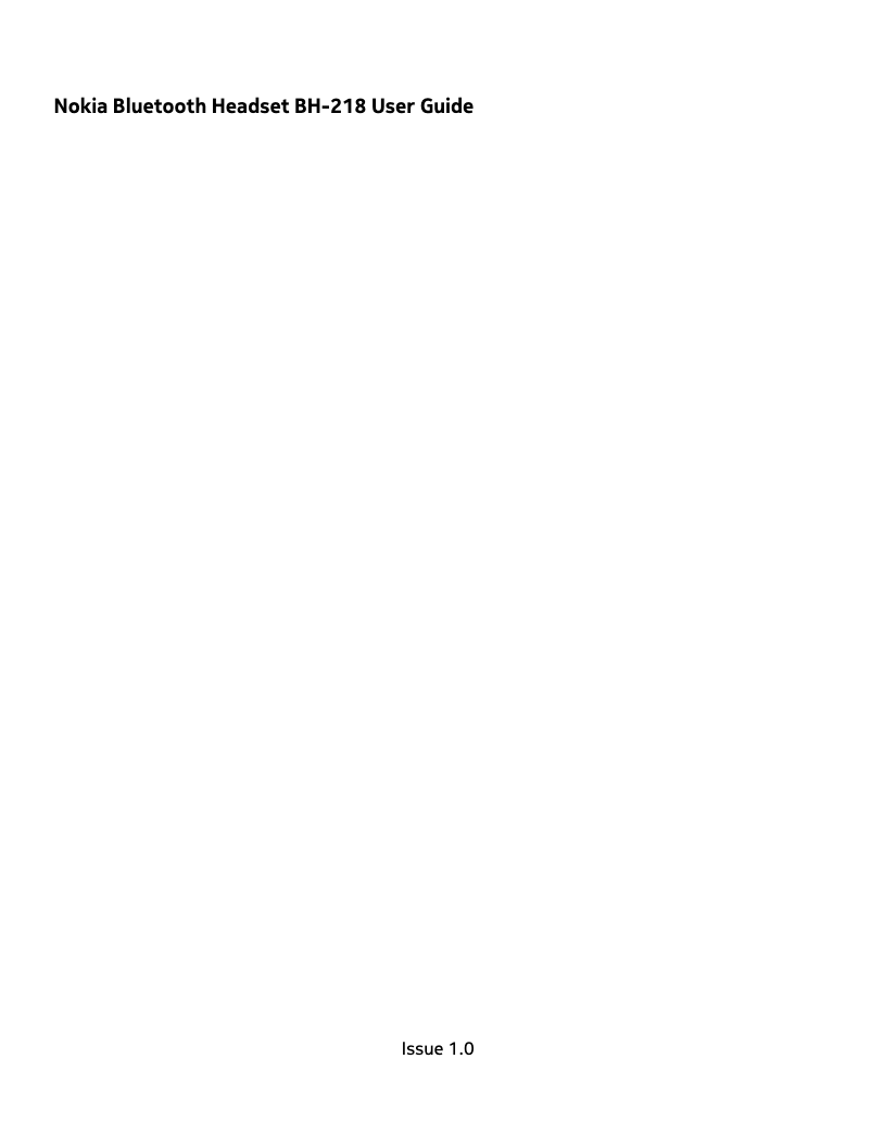 Page 1 de la notice Manuel utilisateur Nokia BH-218