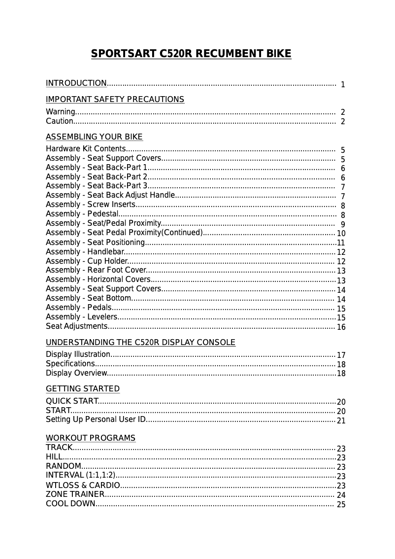 Page 1 de la notice Manuel utilisateur SportsArt C520r