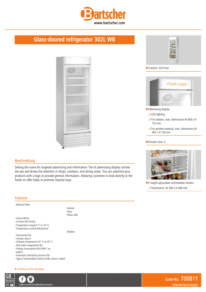 Page n°1 - Fiche technique Bartscher 700811