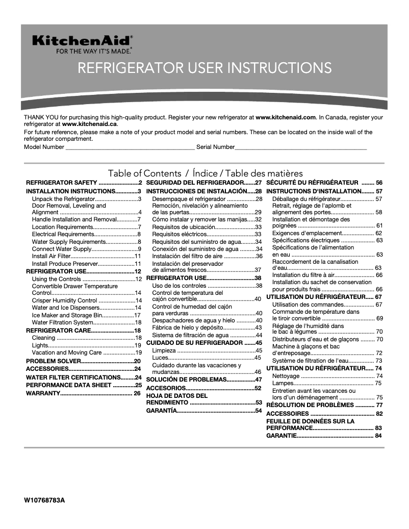 Página 1 del manual Manual de uso y mantenimiento KitchenAid KRSC500E