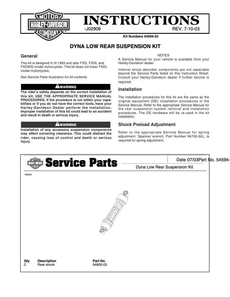 Page n°1 - Manuel utilisateur Harley-Davidson J02909 (2003)