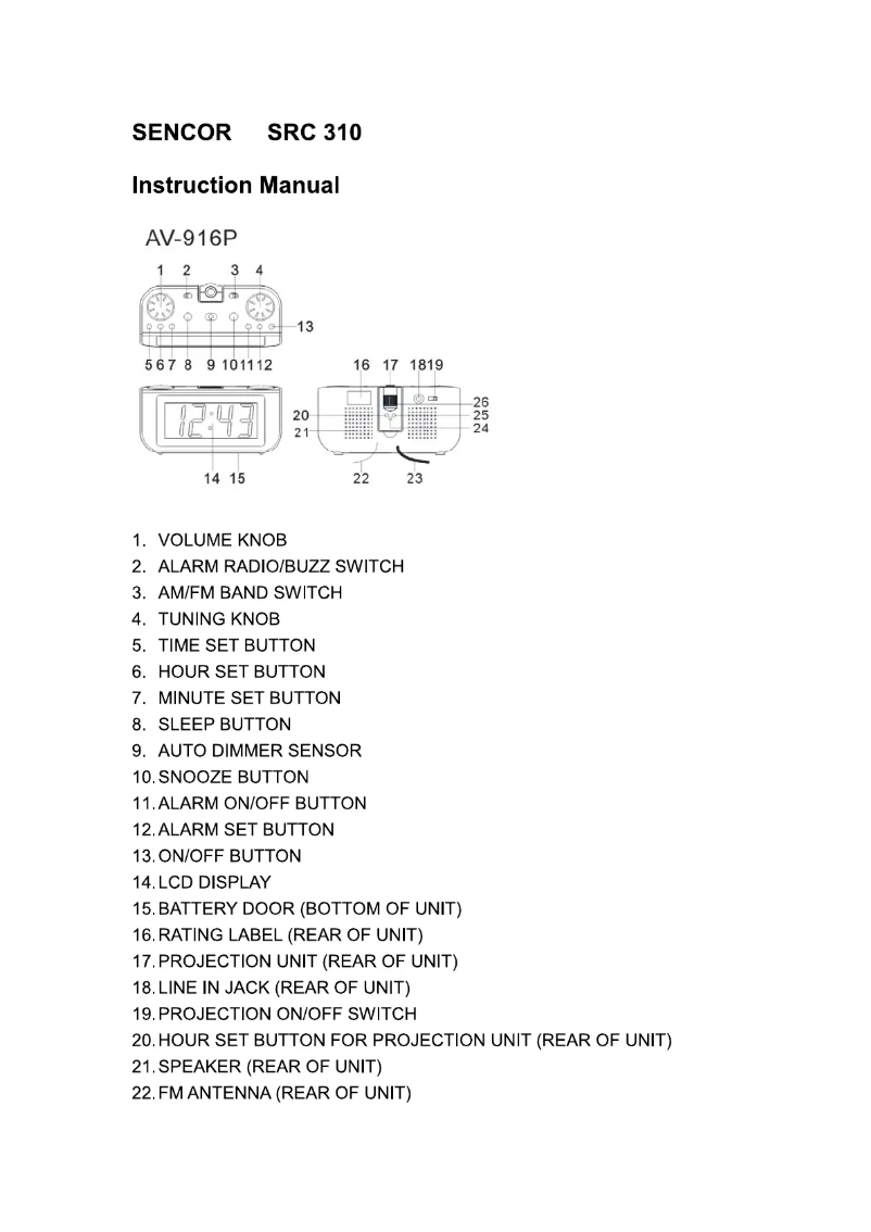 Page n°1 - Manuel utilisateur Sencor SRC 310