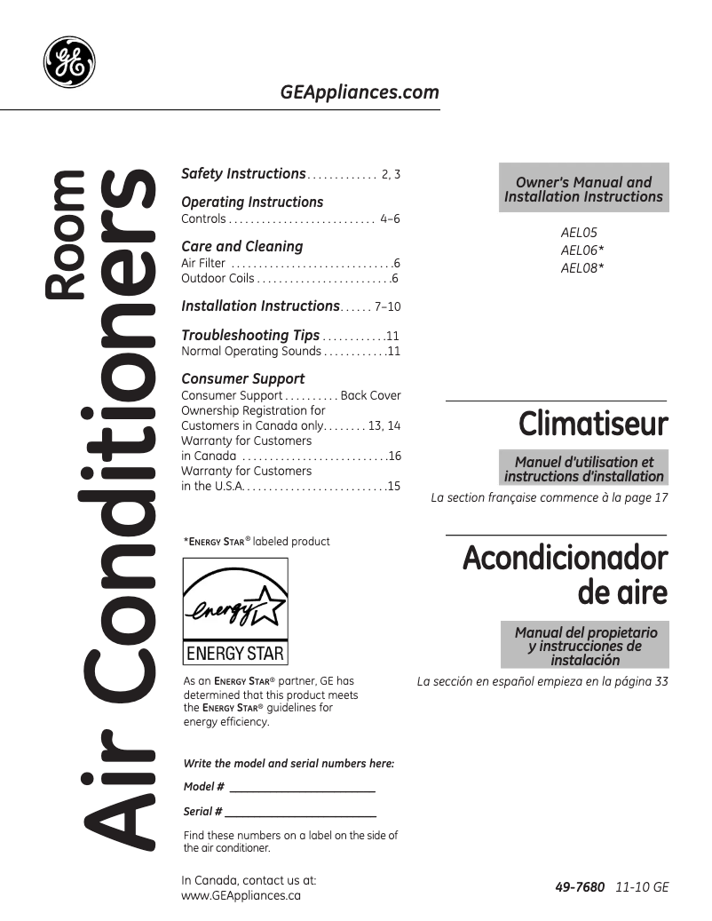 Page 1 de la notice Guide d'installation GE AEL05LQ