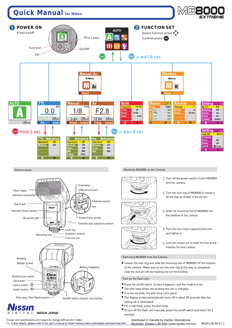 Page n°1 - Manuel utilisateur Nissin MG8000 Extreme