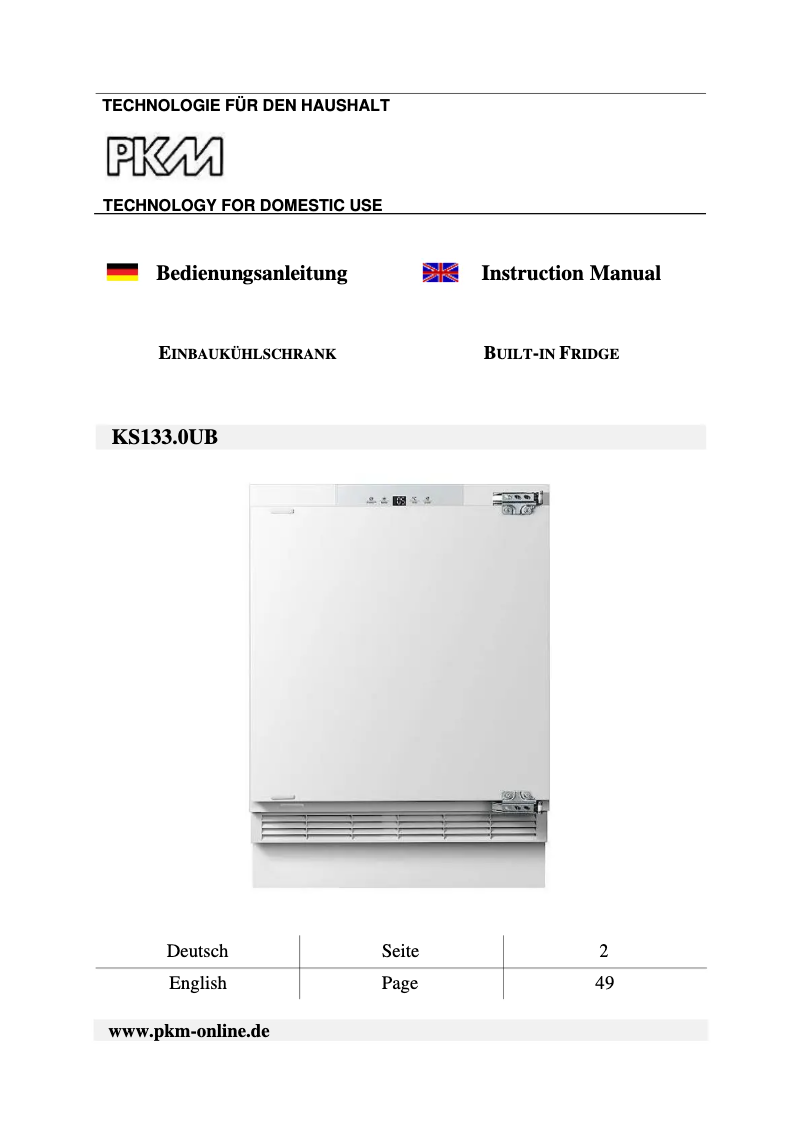 Page 1 de la notice Manuel utilisateur PKM KS133.0 UB