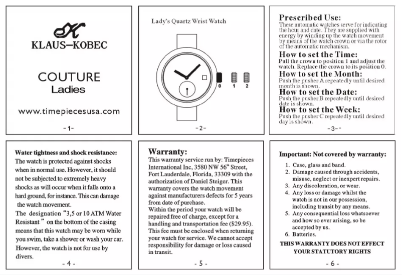 Page 1 de la notice Manuel utilisateur Klaus Kobec Couture (Women)
