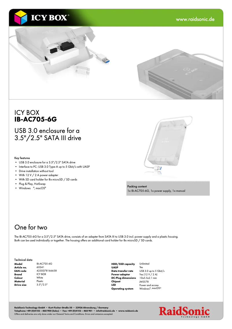 Page n°1 - Fiche technique Icy Box IB-AC705-6G