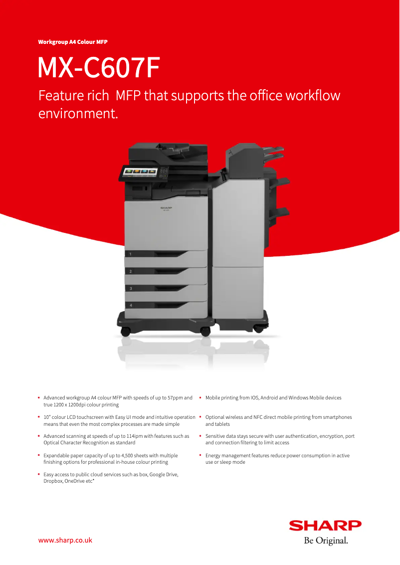Page 1 de la notice Fiche technique Sharp MX-C607F