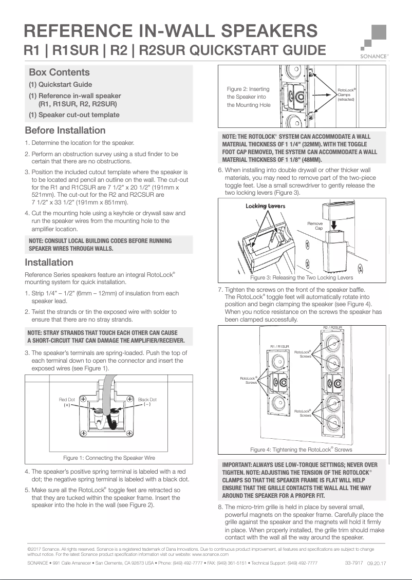Page 1 de la notice Manuel utilisateur Sonance R1