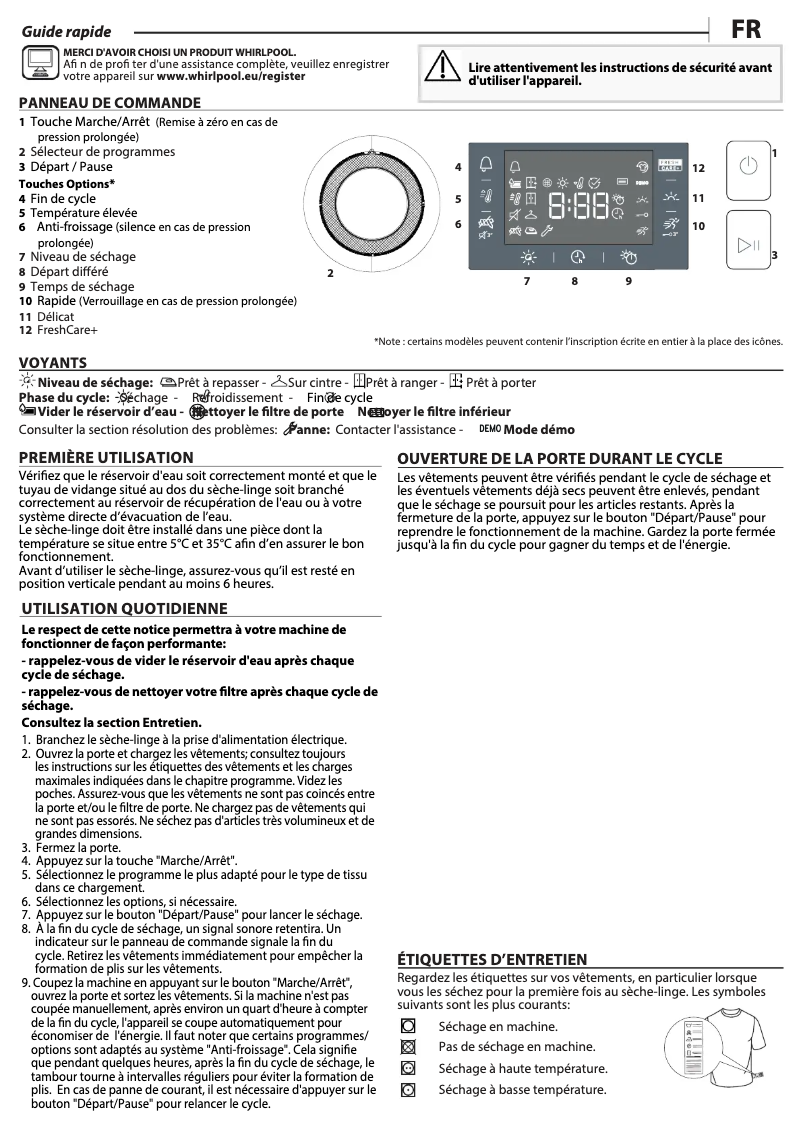 Página 1 del manual Manual de usuario Whirlpool FFTDNM229X2BSFR
