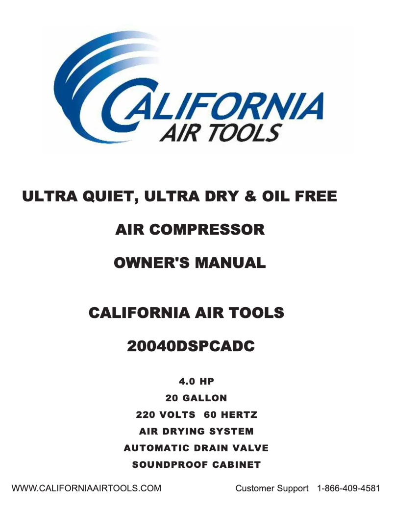Page 1 de la notice Manuel utilisateur California Air Tools 20040DSPCADC