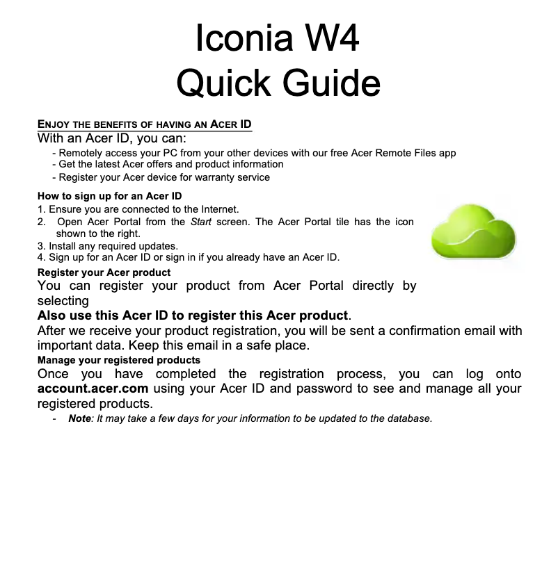 Page n°1 - Guide de démarrage rapide Acer Iconia W4-821P