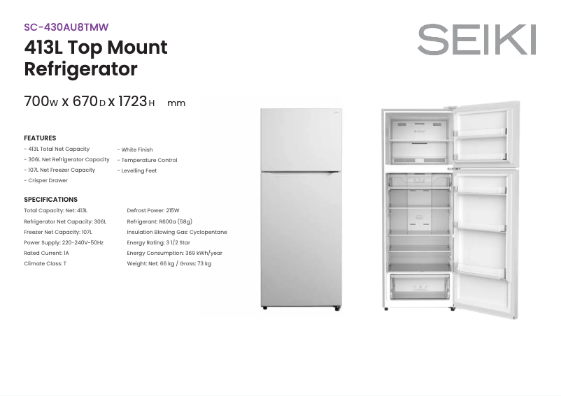 Page n°1 - Fiche technique Seiki SC-430AU8TMW