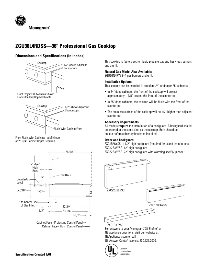 Page n°1 - Fiche technique GE ZGU36L4RDSS
