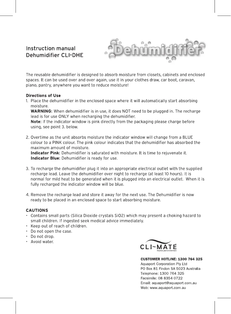 Page 1 de la notice Manuel utilisateur Cli-mate CLI-DHE