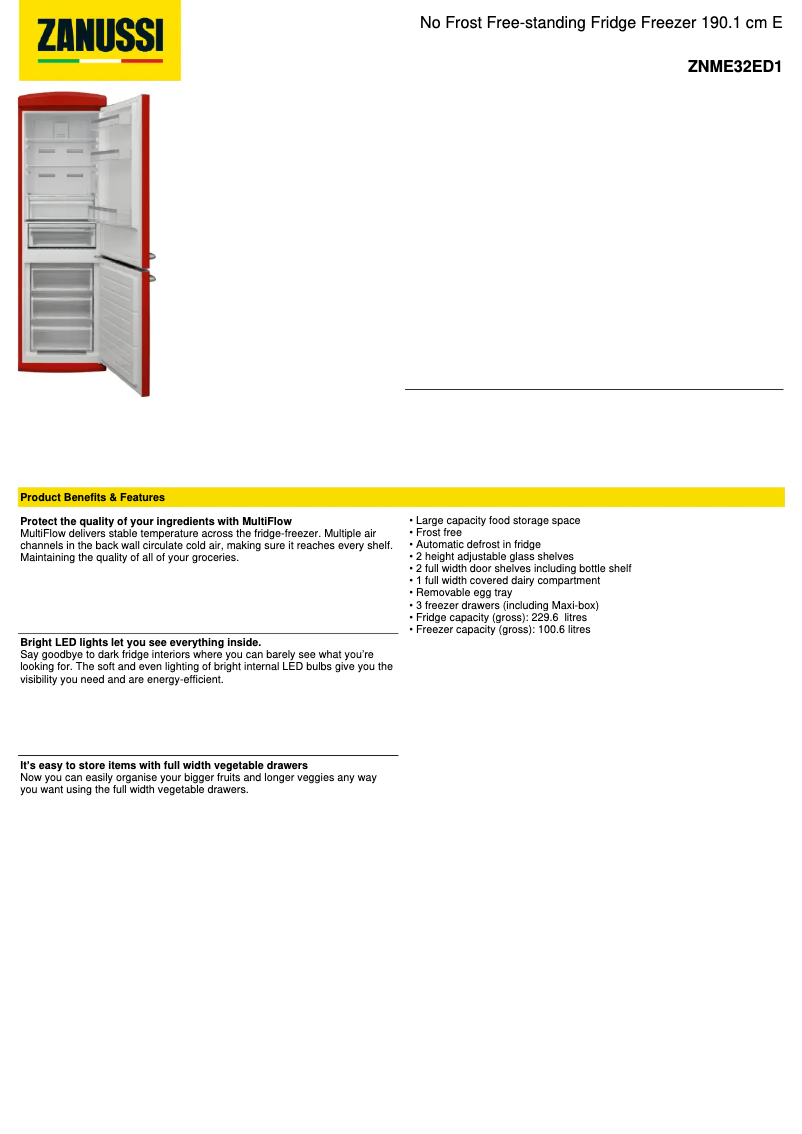 Page n°1 - Fiche technique Zanussi ZNME32ED1