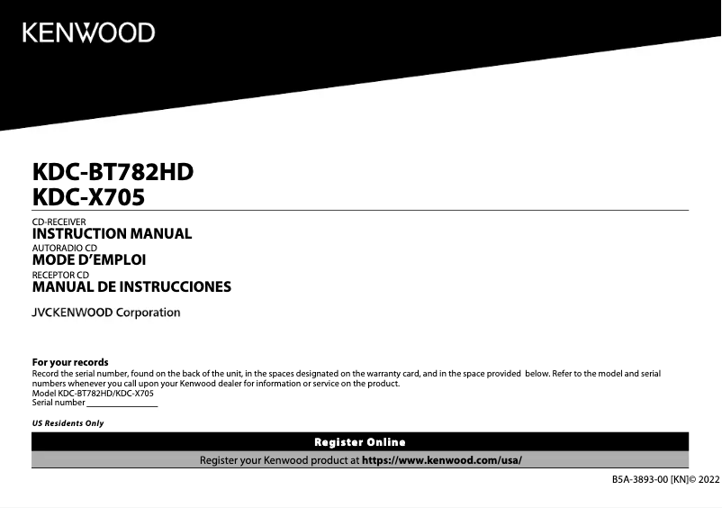 Page n°1 - Manuel utilisateur Kenwood KDC-X705