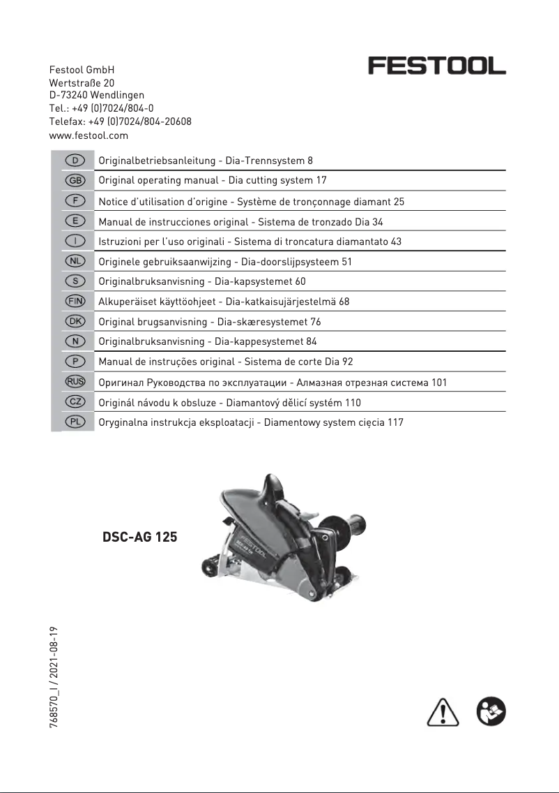 Imagen de la primera página del manual del dispositivo DSC-AG 125 Plus-FS