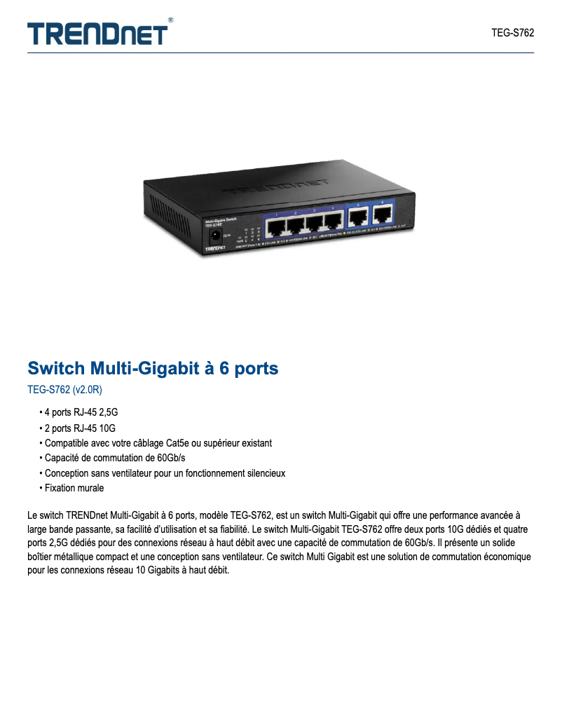 Page n°1 - Fiche technique TRENDnet TEG-S762
