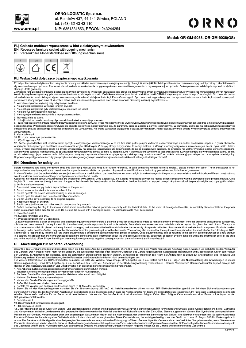 Página 1 del manual Manual de usuario ORNO OR-GM-9038