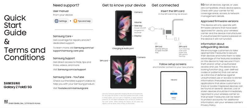 Page n°1 - Guide de démarrage rapide Samsung Galaxy Z Fold 3 5G